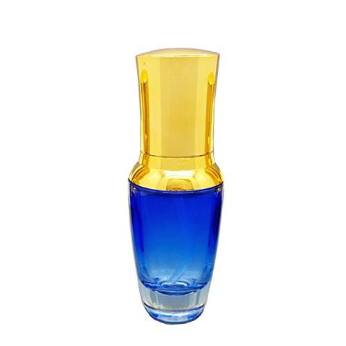 1PC Upscale Empty Reusable Blue Glass Press Pump Bottles Jar Pot Container With Gold Lid For Makeup Cosmetic Foundations Cream Eye Shadow Emulsion Lotion Skin Care(30ml /1oz)