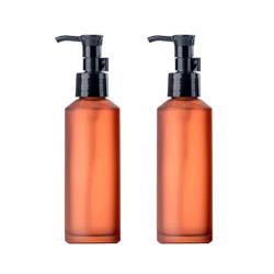 2PCS 100ML/3.4oz Amber Frosted Glass Pump Bottles with Black Pump Top Cosmetic Make-up Cream Lotion Sample Packing Toiletries Liquid Storage Container Vial Jar Pots for Essential Oil Emulsion Essence