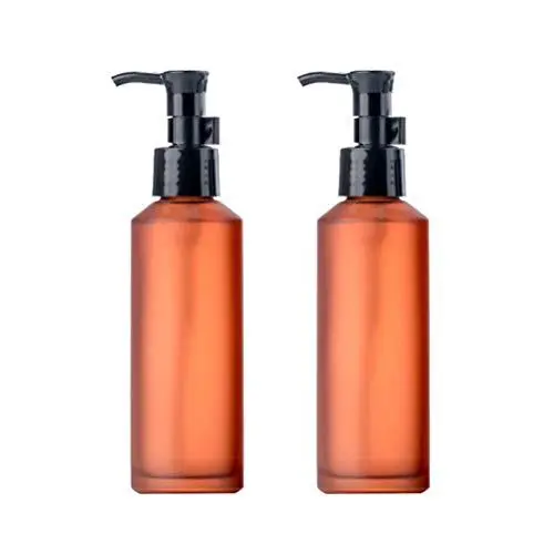 2 STÜCKE 100ML/3.4oz Bernstein Glas Pumpflaschen mit Schwarz Pumpenkappe Kosmetik Make-up Creme Lotion Probenverpackung Toilettenspülung Flüssigkeitsbehälter Flaschen Gläser für Ätherische Öle Emulsion Essenz