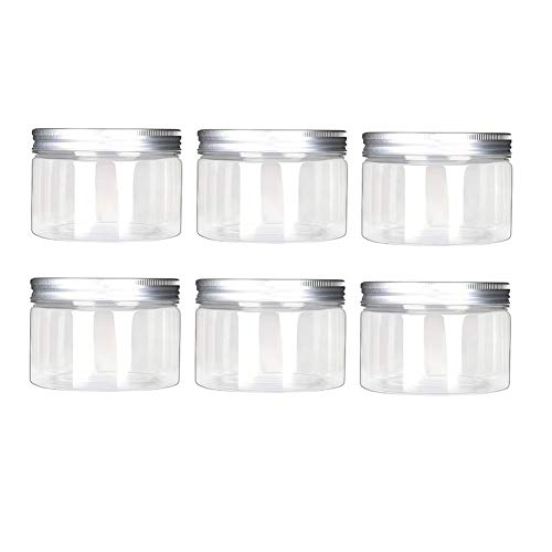 6Pcs 4 Ounce Clear Round Plastic Jars with Aluminium Lid - Empty Sample Containers Bottle Case Pot for Storage Food Lotion Facial Cream Mask Ointment Tea Pill