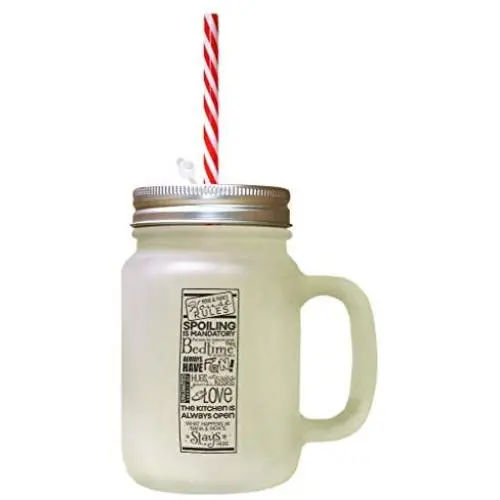Black NanPapaS House Rules Spoiling Mandatory Frosted Glass Mason Jar With Straw Black NanPapaS House Rules Spoiling Mandatory Frosted Glass Mason Jar With Straw