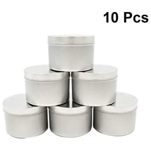 Metalltöpfe, 10 Stück, mit Deckel, für Kerzen, Reise-Töpfe, Shop, Gewürze, Süßigkeiten, Tee, Geschenk, Silber