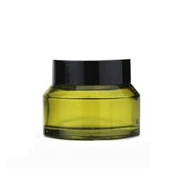 4Pcs 50ml/1.67oz Olive Green Refillable Glass Cosmetic Jars Pot Bottles Case Empty Makeup Face Cream Lip Balm Storage Container with Black Lid and Liners