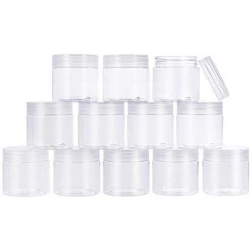 BENECREAT 20 Pack 2oz PET Plastic Round Container Jars with Clear Lids and and Leakproof Gasket for Beads, Crafts, Body Scrub Creams