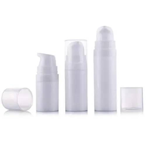 3Pcs Portable White Empty Refillable Airless Vacuum Pump Bottles Set Jars Vial Container For Cream Lotion Toner Make-up Foundations Travel Cosmetic Beauty Oil Serums(15ML / 0.5oz)