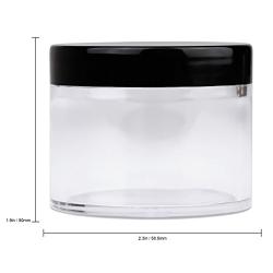 Beauticom 2 oz./ 60 Grams/ 60 ML (Quantity: 36 Packs) Thick Wall Round Clear Plastic LEAK-PROOF Jars Container with BLACK Lids for Cosmetic, Lip Balm, Lip Gloss, Creams, Lotions, Liquid