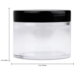 Beauticom 2 oz./ 60 Grams/ 60 ML (Quantity: 6 Packs) Thick Wall Round Clear Plastic Leak-Proof Jars Container with Black Lids for Cosmetic, Lip Balm, Lip Gloss, Creams, Lotions, Liquids