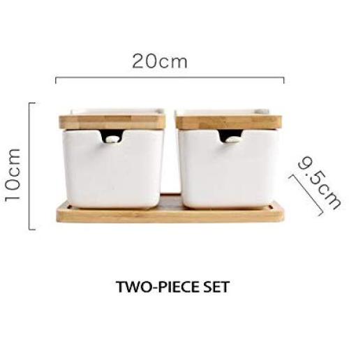 TNKML Ceramic Seasoning Jar Seasoning Box Home Ceramic Cruet With Spoon Kitchen Sugar Salt Storage Box Seasoning Jar Tool Spice Container-Two