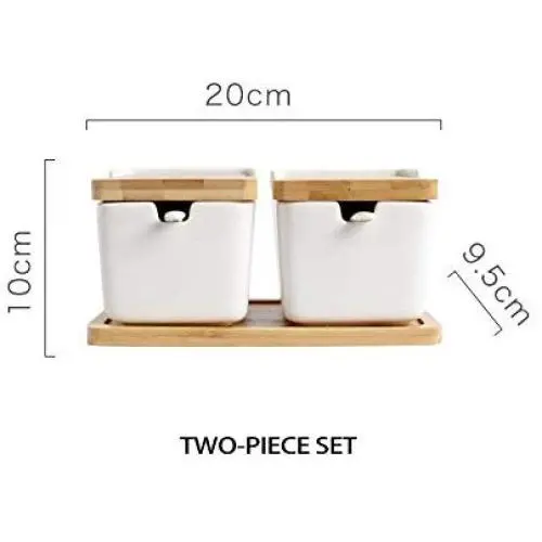 TNKML Ceramic Seasoning Jar Seasoning Box Home Ceramic Cruet With Spoon Kitchen Sugar Salt Storage Box Seasoning Jar Tool Spice Container-Two