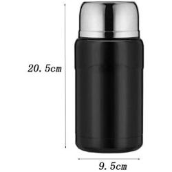 Thermos Food Jar 750ML Thermos Stainless Food Flask,Leakproof Vacuum Insulated Food Containers With Folding Spoon (Color : Black)