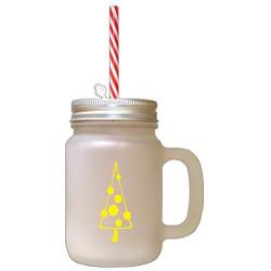 Yellow Christmas Tree Style 6 Frosted Glass Mason Jar With Straw