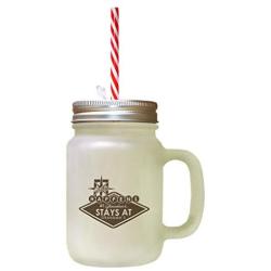 Brown What Happens GrandmaS Stays GrandmaS Frosted Glass Mason Jar With Straw