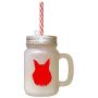 Red Maine Coon Cat Head Silhouette Frosted Glass Mason Jar With Straw