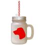 Red Porcelaine Silhouette Frosted Glass Mason Jar With Straw