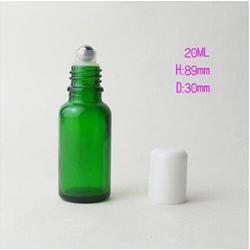 3PCS 20ml Empty Refillable Green Glass Essential Oil Roll On Bottles Cosmetic Sample Packing Jars Pots with Metal Roller Ball And White Cap For Essential Oil Perfume