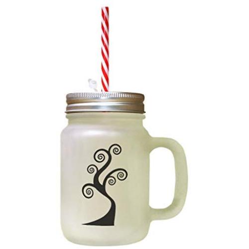 Black Tree #2 Frosted Glass Mason Jar With Straw