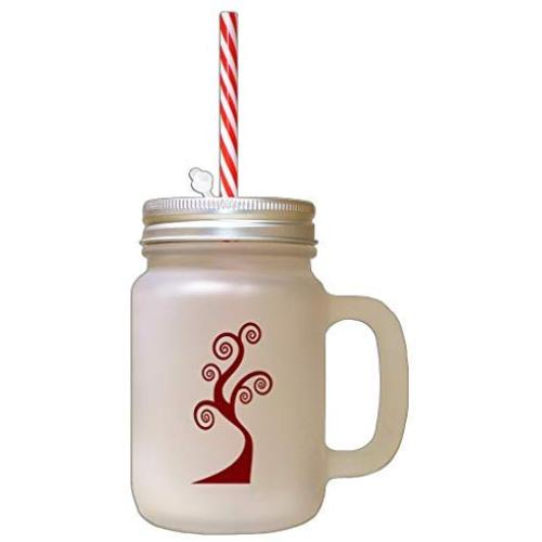 Maroon Tree #2 Frosted Glass Mason Jar With Straw