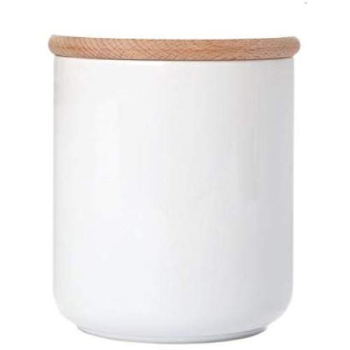 Food Storage Jar, Ceramic Kitchen Canisters with Airtight Seal Bamboo Lid, Food Storage Canister for Tea, Coffee Bean, Spice, Sugar, 500ml/ 700ml/ 800ml (10.3x9.3cm,500ml)