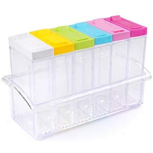 Seasoning Box 6Pcs / Set Spice Jar Set Seasoning Bottle Transparent Colorful Lid Kitchen Cruet Storage pepper box storage bottles & jars