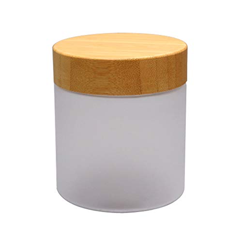 1PCS 250g/8.5oz Refillable Frosted Glass Jars With Liners Environmental Bamboo Lids Empty Face Cream Container Holder Pot Case Portable Lip Balm Lotion Storage Essential Oil Bottle (White)