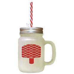 Red Orange Ice Image Frosted Glass Mason Jar With Straw