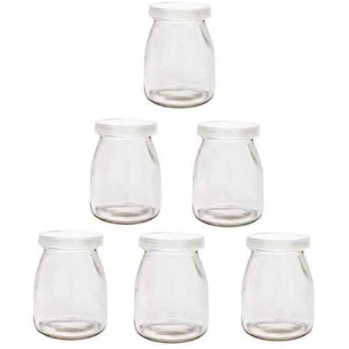 6 Jars Yoghurt Jars pudding Jar with Lid Yogurt Glass with Plastic Cap Replacement Glass Jars for Yogurt Maker Yogurt Glass with Plastic Cap PE CAP 100ml 150ml 200 ml (5.5 oz - 6 jars)