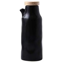 UPKOCH Seasoning Bottle Ceramic Soy Sauce Bottle Oil Bottle Kitchen Seasoning Jar with Wooden Cover for Salt Pepper Spice (Black)