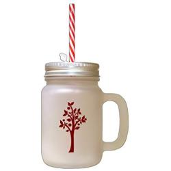 Maroon Tree #3 Frosted Glass Mason Jar With Straw