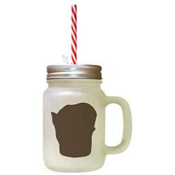 Brown Tonkinese Cat Head Silhouette #1 Frosted Glass Mason Jar With Straw