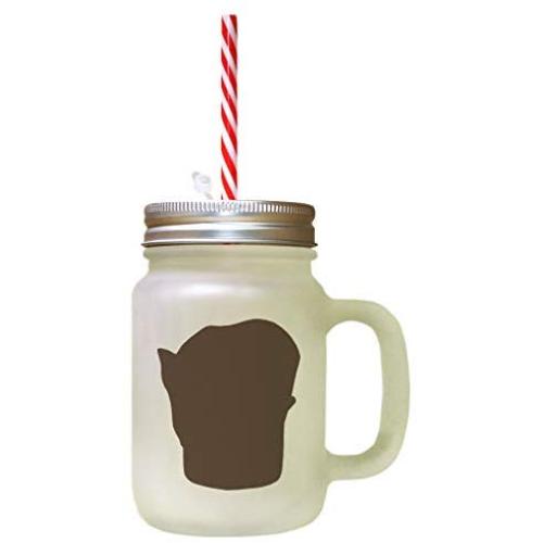 Brown Tonkinese Cat Head Silhouette #1 Frosted Glass Mason Jar With Straw