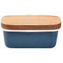 Kitchen Food Storage Jar Airtight Food Storage Butter Dish Multifunction Crisper Ice Cream Container Enamel Wooden Cover 2 Colours (Send Plastic Cover),Gray (Color : Blue)