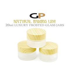 Grand Parfums 20ml LUXURY FROSTED GLASS JARS with Bamboo Lids, for Solid Perfume, Essential Oil Blends, Eye Cream Serum, Anti Aging, DIY, Essential Oil Blends, 3 Count