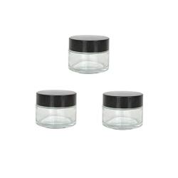 3PCS 5g/5ml/0.17oz Empty Refillable Transparent Glass Cream Jars Tins with Black Screw Cap Portable Travel Bottles Cosmetic Sample Storage Container Pot Holder for Eye Cream Gel Ointments