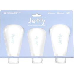 Jetly- Travel Bottles, TSA Approved Silicone Refillable Toiletries Container Set- 100% LEAKPROOF Travel Kit (3 Pack)-Cosmetic Squeezable Toiletry Bottles
