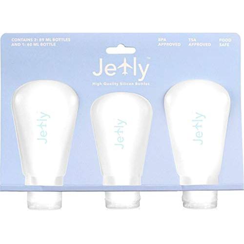 Jetly- Travel Bottles, TSA Approved Silicone Refillable Toiletries Container Set- 100% LEAKPROOF Travel Kit (3 Pack)-Cosmetic Squeezable Toiletry Bottles