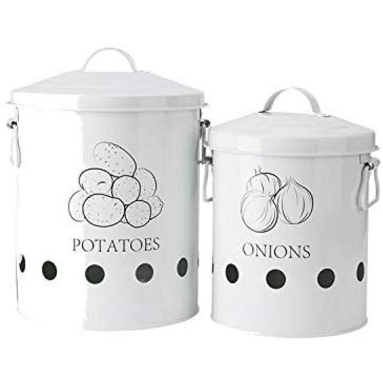 3 Pieces Fresh Garlic Onion and Potato Storage Box, Container Buckets - White, Size: Multi