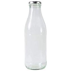 Viva Haushaltswaren # 62265 # 8 Bottles Wide Neck 1 Litre Milk/Juice Bottles with Pouring Funnel 9 cm Diameter Glass Bottles with Screw, Transparent, 8.8 x 8.8 x 25.9 cm