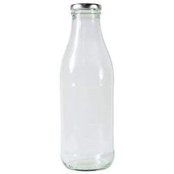 Viva Haushaltswaren # 62265 # 8 Bottles Wide Neck 1 Litre Milk/Juice Bottles with Pouring Funnel 9 cm Diameter Glass Bottles with Screw, Transparent, 8.8 x 8.8 x 25.9 cm