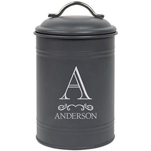 Laser Engraved Personalized Grey Kitchen Canister with Lid - 7.5" x 4.25" (Monogram)