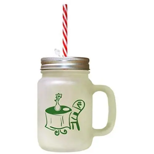 Forest GreenTable Flower Chair Frosted Glass Mason Jar With Straw Forest GreenTable Flower Chair Frosted Glass Mason Jar With Straw
