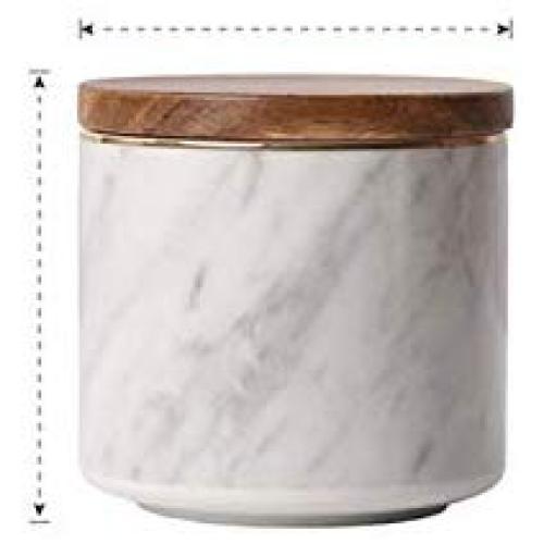 Imitation Marble Ceramics Storage Jar with Wooden Cover Sealed Jar Kitchen Food Multigrain Coffee Bean Tea Storage Tank,A
