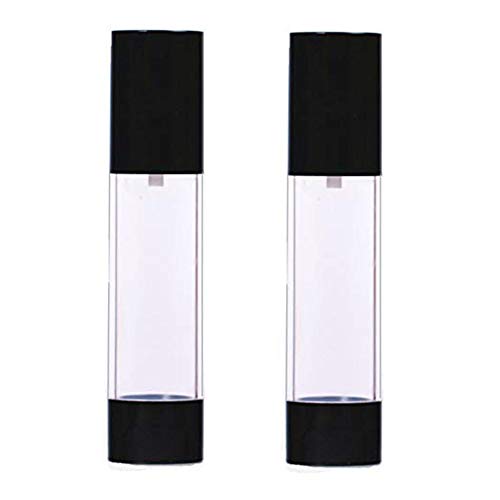 2PCS Empty Refillable Clear Plastic Airless Pump Bottle Airless Vacuum Pump with Black Funnel and Lid Cream Lotion Cosmetic Bottle Jars Toiletries Liquid Container for Home and Travel (50ml/1.69oz)