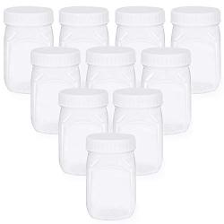 4 oz Small Plastic Mason Jar Square Bottle with Lids 10 Pk BPA Free Food Safe