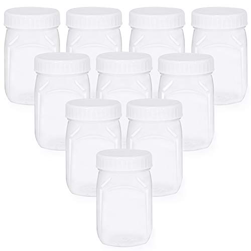 4 oz Small Plastic Mason Jar Square Bottle with Lids 10 Pk BPA Free Food Safe