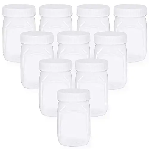 4 oz Kleine Kunststoff-Mason-Glasflasche im Quadrat mit Deckeln, 10er Pack, BPA-frei, lebensmittelecht