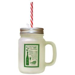 Forest GreenWine Cheers Sad Revives Old Inspires Yong Frosted Glass Mason Jar With Straw