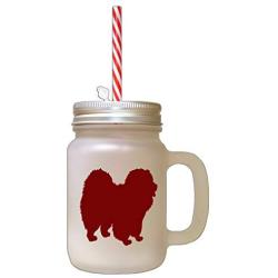 Maroon Chow Chow Silhouette Frosted Glass Mason Jar With Straw