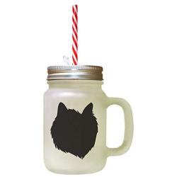 Black Cairn Terrier Silhouette Frosted Glass Mason Jar With Straw
