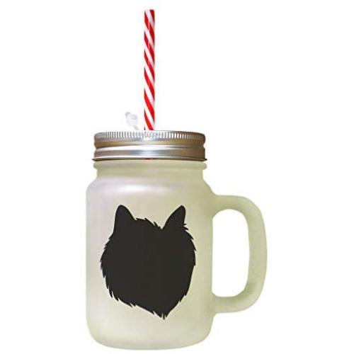 Black Cairn Terrier Silhouette Frosted Glass Mason Jar With Straw