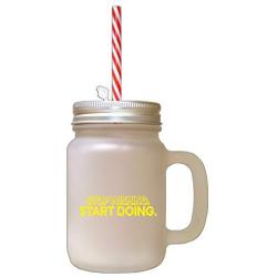 Yellow Stop Wishing Start Doing Frosted Glass Mason Jar With Straw